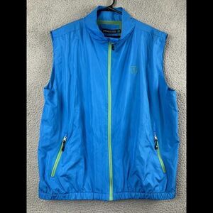 PGA Tour Vest Mens XL Blue Full Zip Windbreaker Neon Mesh Pockets Mock N…